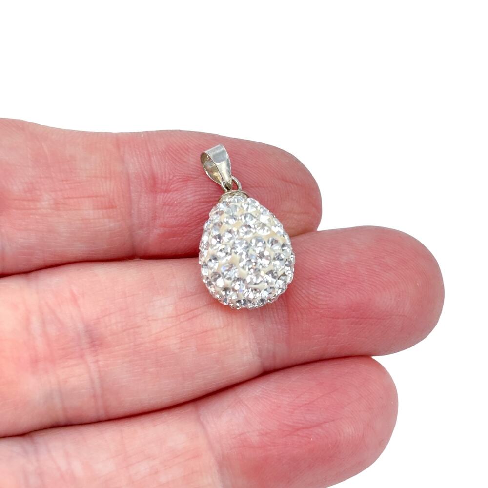 Vintage Sterling Silver 925 Pavé Cubic Zirconia Teardrop Charm Pendant